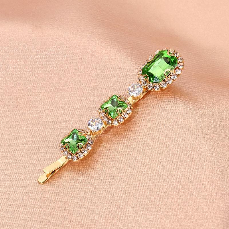 Vintage Green Hair Clip Rhinestone Bobby Pin Bangs Clip