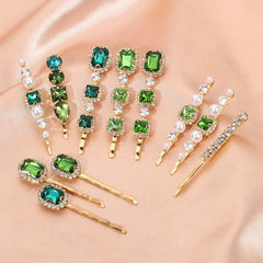 Vintage Green Hair Clip Rhinestone Bobby Pin Bangs Clip