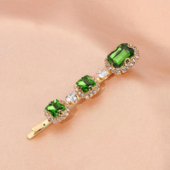 Vintage Green Hair Clip Rhinestone Bobby Pin Bangs Clip