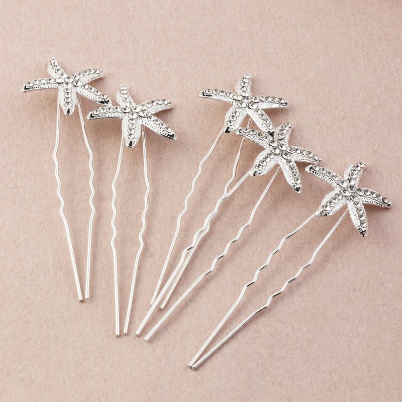 Starfish Bride Hair U pin Rhinestone Alloy Hairpin 5pcs Set