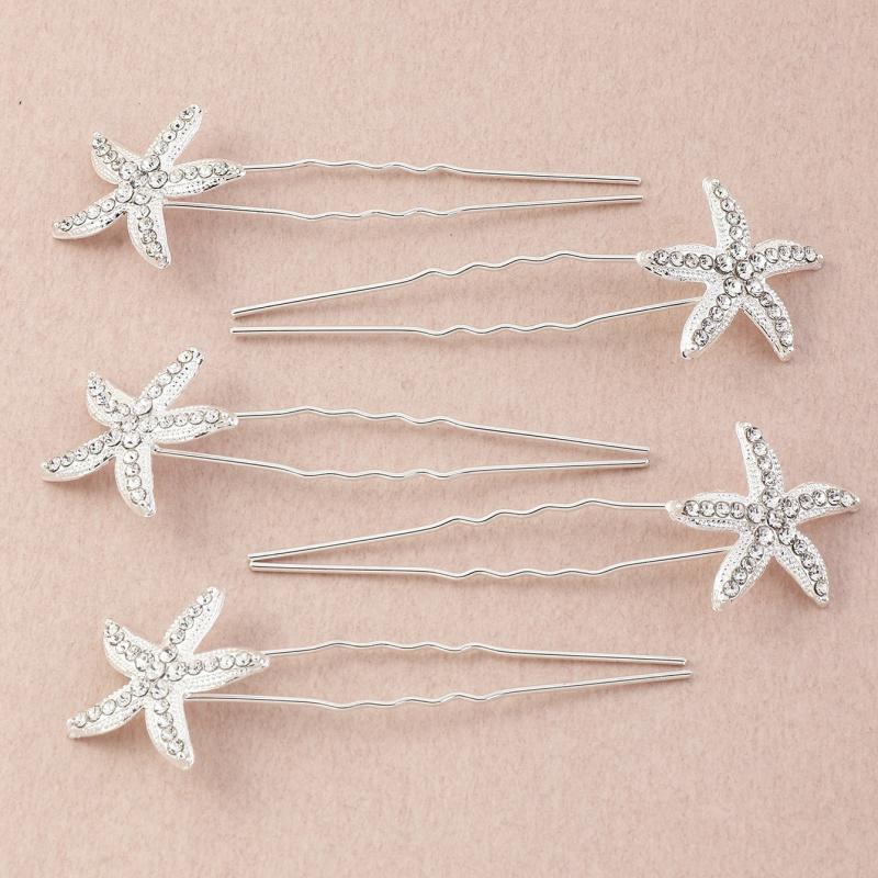 Starfish Bride Hair U pin Rhinestone Alloy Hairpin 5pcs Set