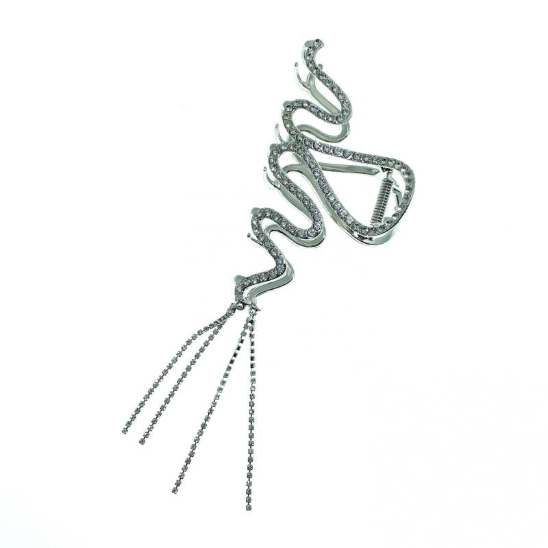 Large Rhinestone Hair Claw Big Wave Hair Clip Strong Hold Tassel Chain Hair Claw