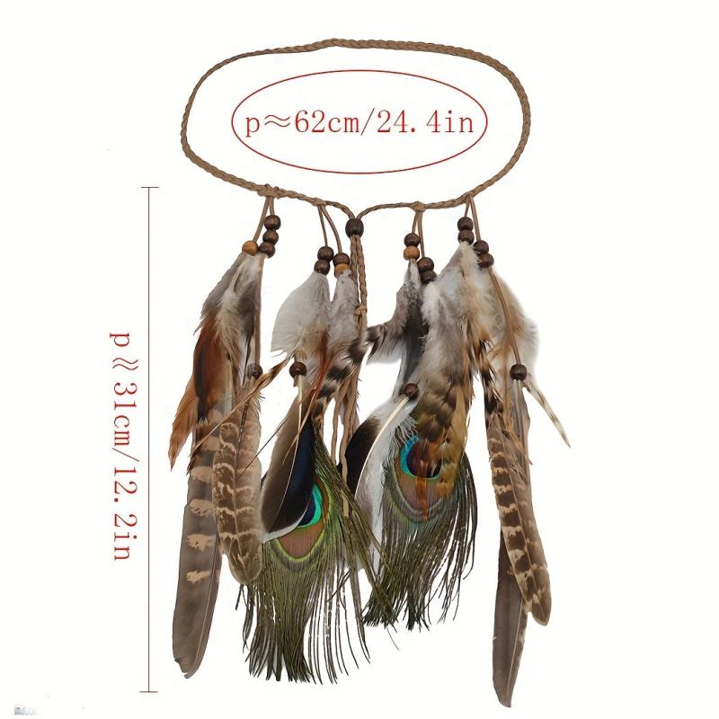 Boho Feather Hair Rope Western Headband Hippie Style Accessory