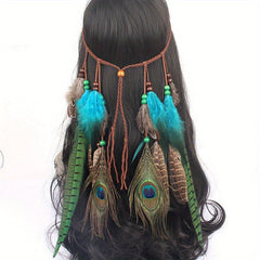 Boho Feather Hair Rope Western Headband Hippie Style Accessory