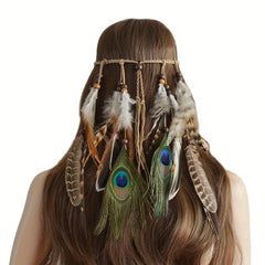 Boho Feather Hair Rope Western Headband Hippie Style Accessory