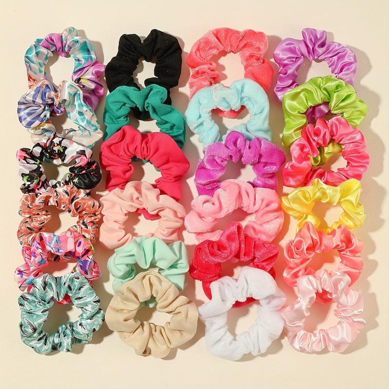 24pcs Floral Printed Hair Tie Silky Hair Rope Ponytail Bun Holder Accessories