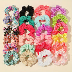 24pcs Floral Printed Hair Tie Silky Hair Rope Ponytail Bun Holder Accessories
