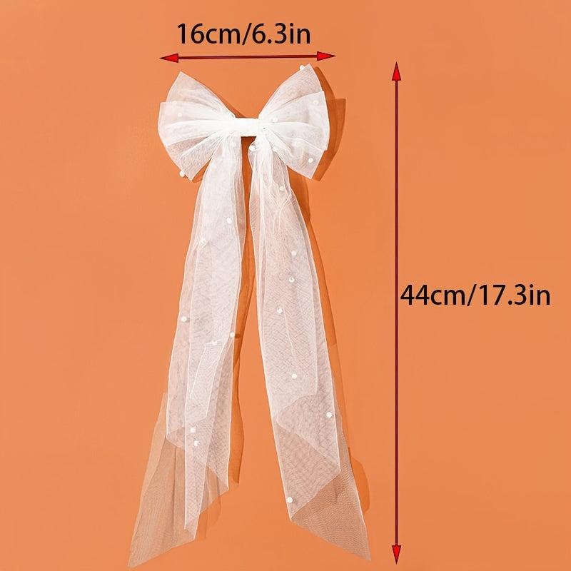 Bridal Bow Veil Faux Pearl Veil Wedding Veil Tulle Bow