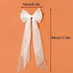 Bridal Bow Veil Faux Pearl Veil Wedding Veil Tulle Bow