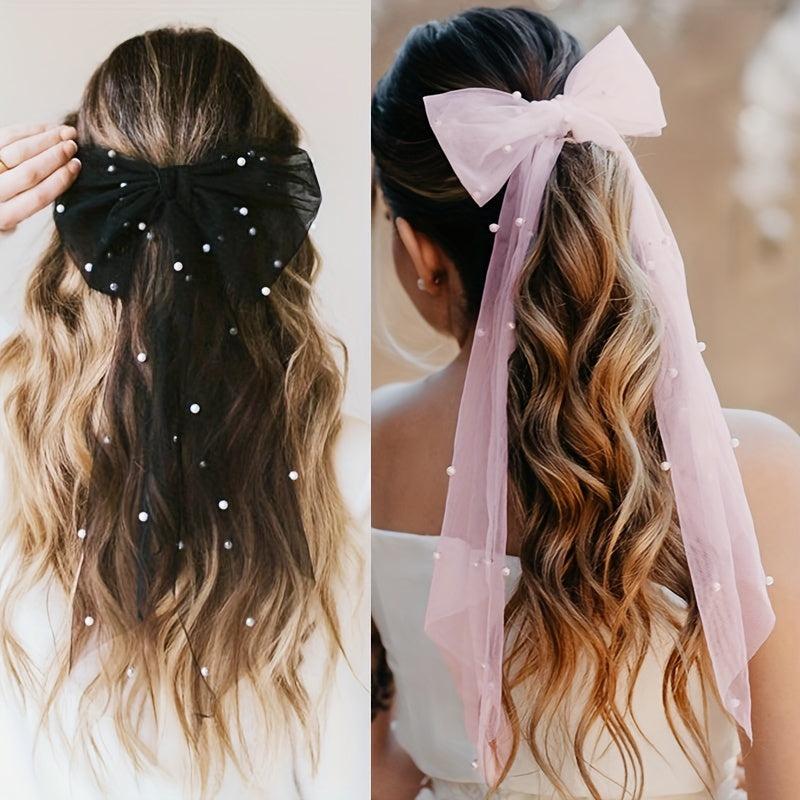 Bridal Bow Veil Faux Pearl Veil Wedding Veil Tulle Bow