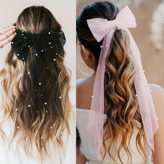 Bridal Bow Veil Faux Pearl Veil Wedding Veil Tulle Bow
