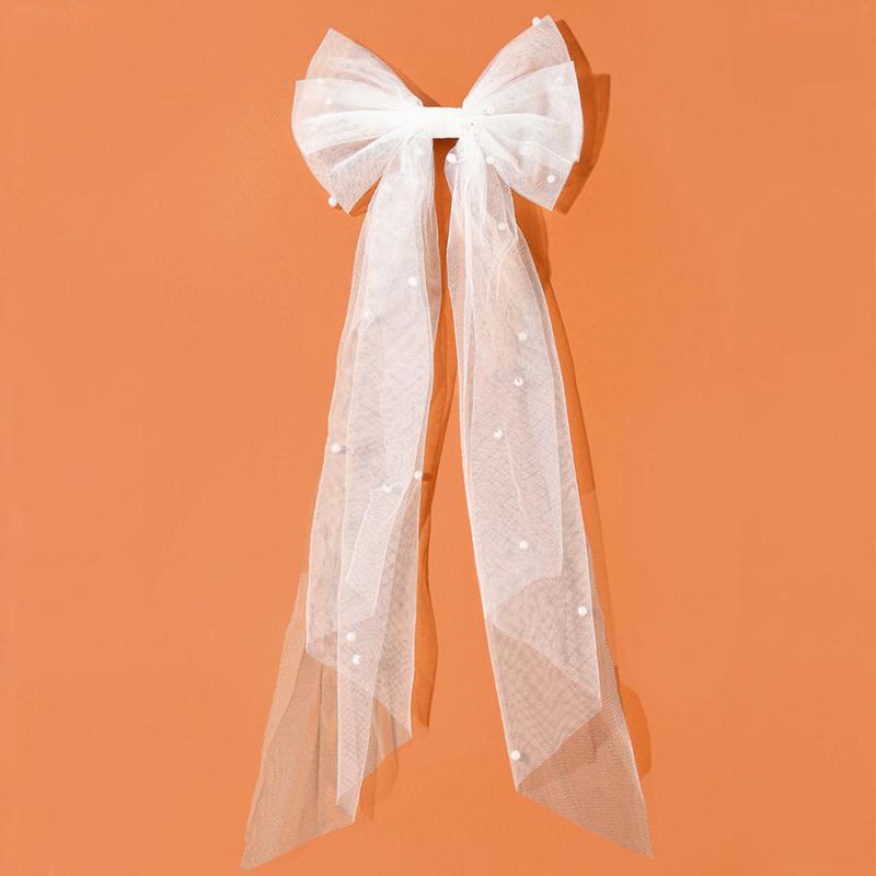 Bridal Bow Veil Faux Pearl Veil Wedding Veil Tulle Bow