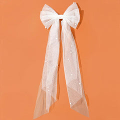 Bridal Bow Veil Faux Pearl Veil Wedding Veil Tulle Bow