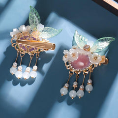 Vintage Flower Leaf Tassel Hairpin Hanfu Hairclip