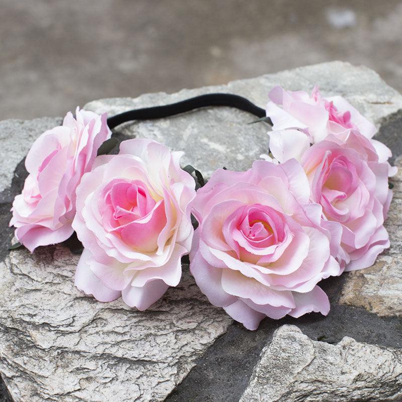 Hawaiian Stretchy Rose Flower Headband Elastic Head Hoop Floral Crown