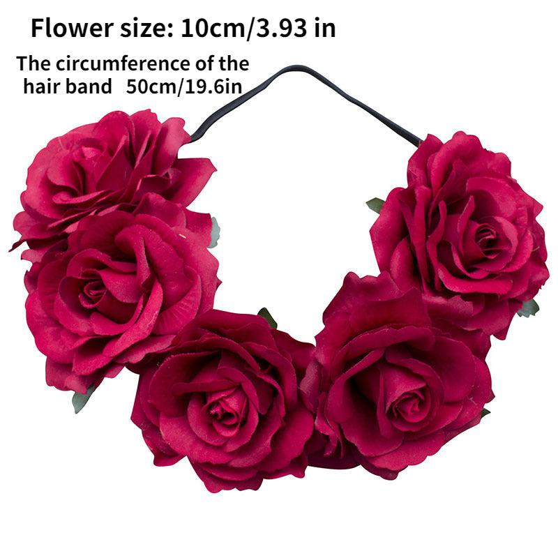 Hawaiian Stretchy Rose Flower Headband Elastic Head Hoop Floral Crown