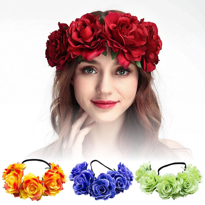 Hawaiian Stretchy Rose Flower Headband Elastic Head Hoop Floral Crown