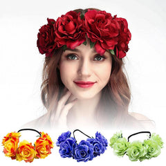 Hawaiian Stretchy Rose Flower Headband Elastic Head Hoop Floral Crown