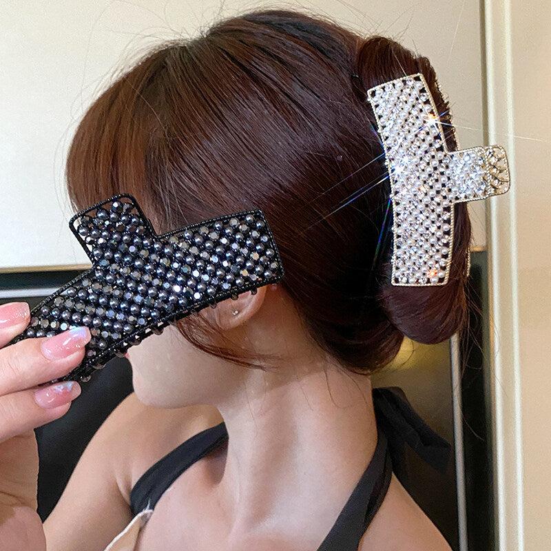 Rhinestone Pearl Metal Hair Claw Head Jewelry Hair Accessories For Thick Hair