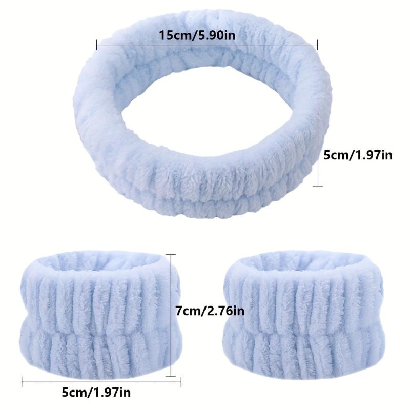 3pcs Soft Headband & Wristband Set for Face Washing Makeup Skincare