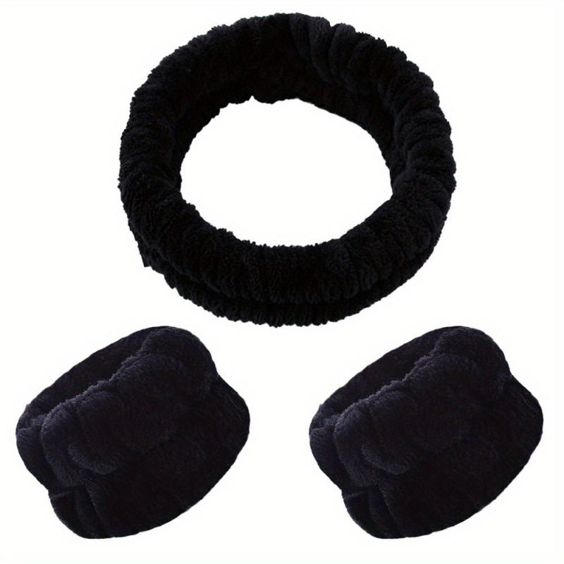 3pcs Soft Headband & Wristband Set for Face Washing Makeup Skincare
