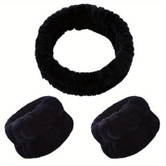 3pcs Soft Headband & Wristband Set for Face Washing Makeup Skincare