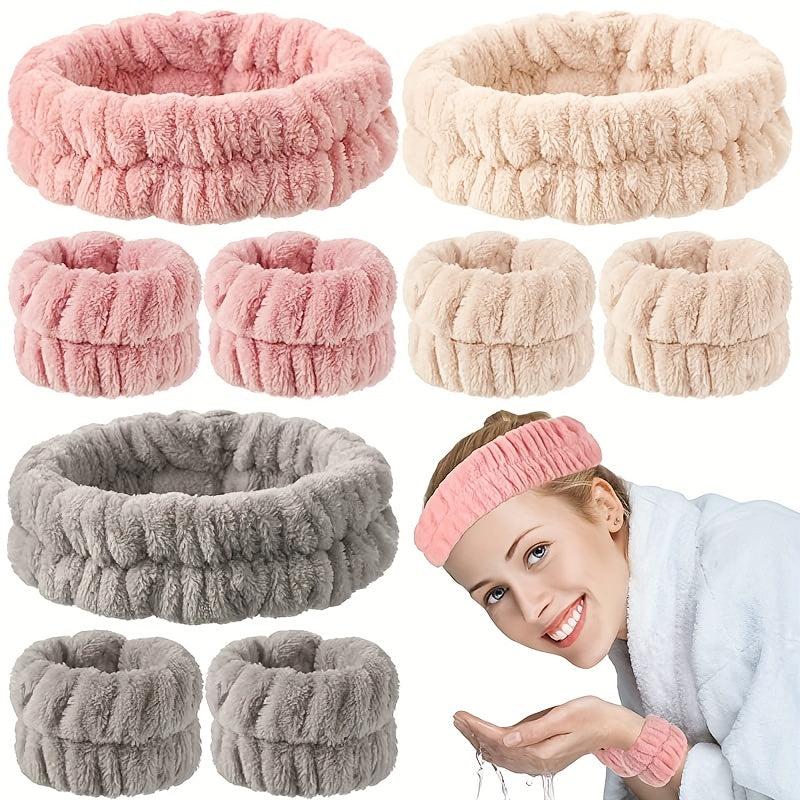 3pcs Soft Headband & Wristband Set for Face Washing Makeup Skincare