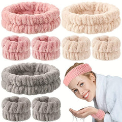 3pcs Soft Headband & Wristband Set for Face Washing Makeup Skincare