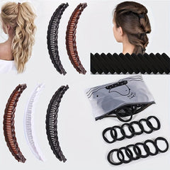 50 Hair Ties + 1 Solid Vintage Hair Clip Set Ladies Wave Comb Braid Hairstyle