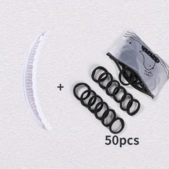 50 Hair Ties + 1 Solid Vintage Hair Clip Set Ladies Wave Comb Braid Hairstyle