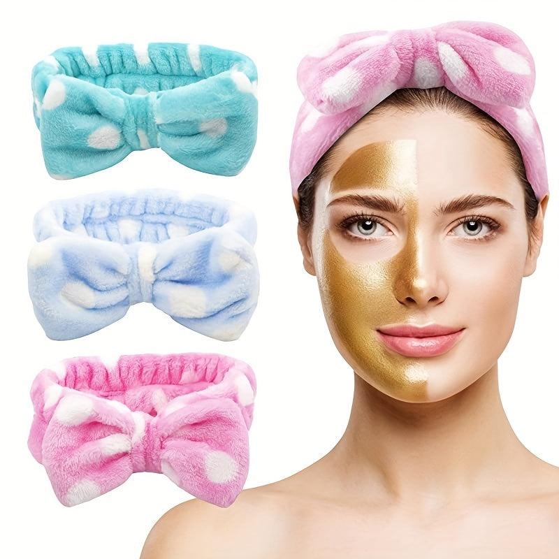 3 Pcs Coral Fleece Headband Bow Hair Band Spa Make Up Hair Accessories