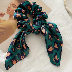Leopard Pattern Scarf Scrunchies Hair Tie Satin Hair Rope Vintage
