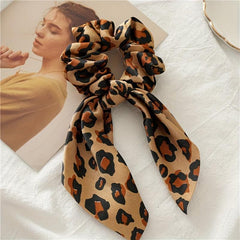 Leopard Pattern Scarf Scrunchies Hair Tie Satin Hair Rope Vintage