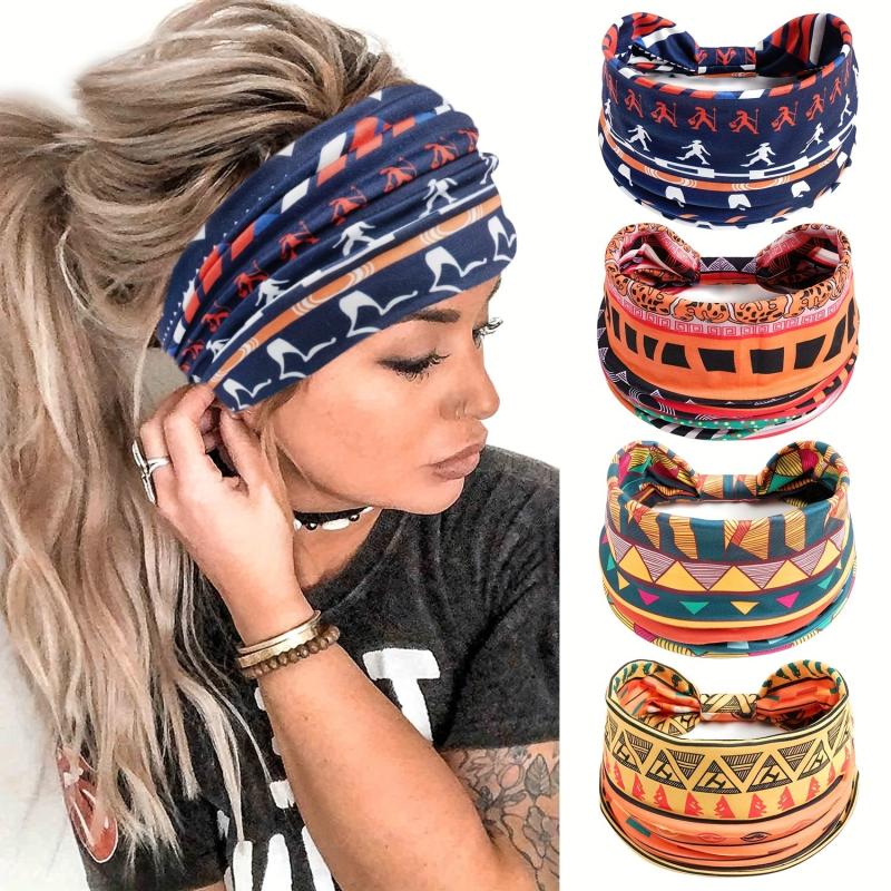 Boho Headband Elastic Wide Hair Band Colorful Headdress Sports Sweatband