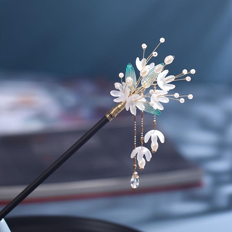 Chinese Antique Style Tassel Hairpin Beaded Flower Hair Pin
