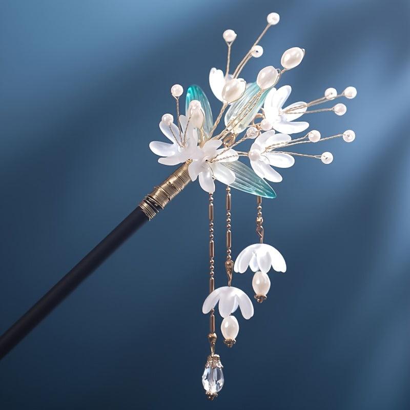 Chinese Antique Style Tassel Hairpin Beaded Flower Hair Pin