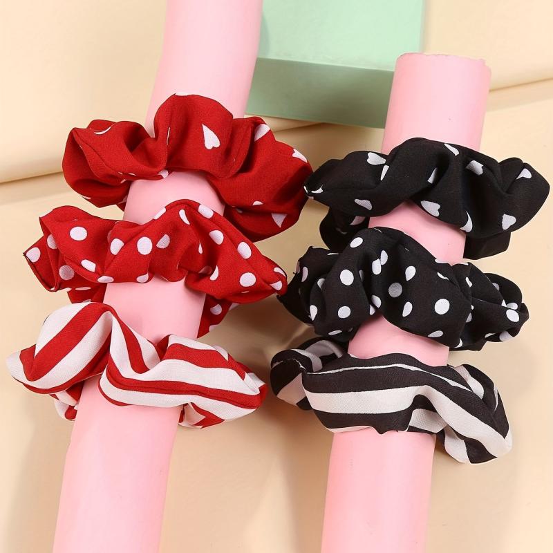 6pcs Polka Dot Scrunchie Hair Tie Stripe Heart Hair Rope Hair Accessories