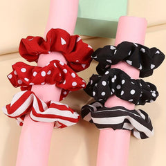 6pcs Polka Dot Scrunchie Hair Tie Stripe Heart Hair Rope Hair Accessories