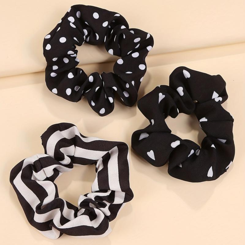 6pcs Polka Dot Scrunchie Hair Tie Stripe Heart Hair Rope Hair Accessories