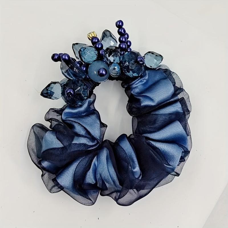 Crystal Beaded Scrunchies Organza Hair Tie Hair Accessories