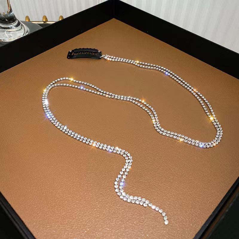 Rhinestone Chain Tassel Hair Clips Headband for Women