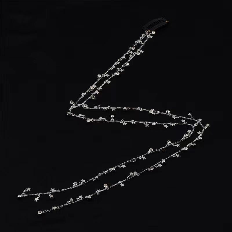 Rhinestone Chain Tassel Hair Clips Headband for Women