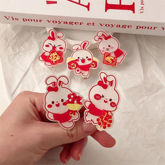 Rabbit Hair Clip Lucky Bunny Barrette Red Hair Accessory