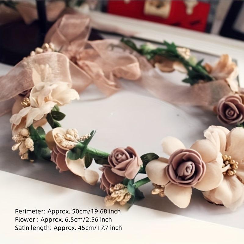 Adjustable Flower Head Hoop Wedding Wreath Bridal Headdress Tiara