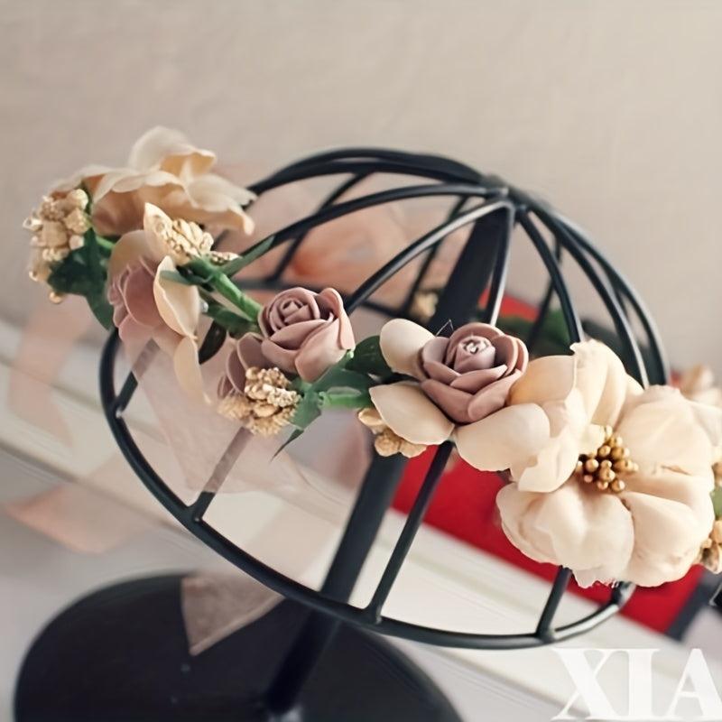 Adjustable Flower Head Hoop Wedding Wreath Bridal Headdress Tiara