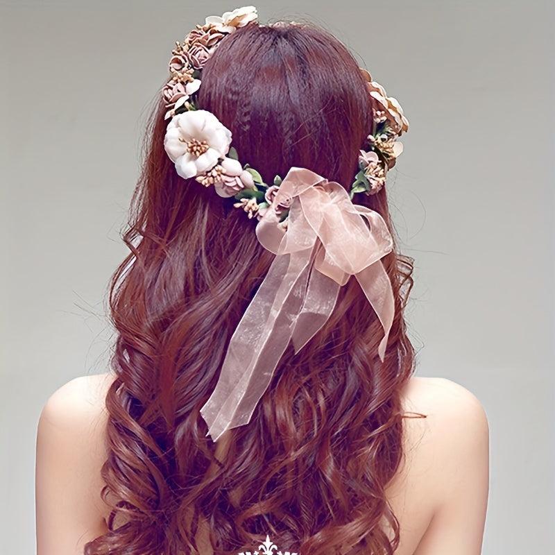 Adjustable Flower Head Hoop Wedding Wreath Bridal Headdress Tiara