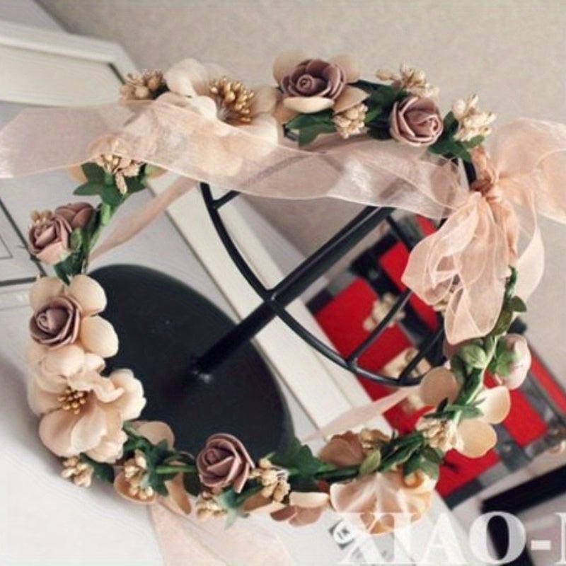 Adjustable Flower Head Hoop Wedding Wreath Bridal Headdress Tiara