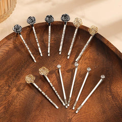 12pcs Rose & Rhinestone Decor Hair Clip Bobby Pin Non Slip Hair Accessory