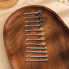 12pcs Rose & Rhinestone Decor Hair Clip Bobby Pin Non Slip Hair Accessory