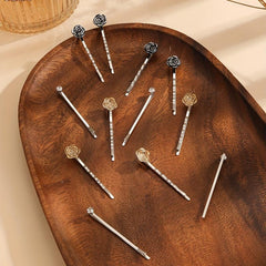 12pcs Rose & Rhinestone Decor Hair Clip Bobby Pin Non Slip Hair Accessory
